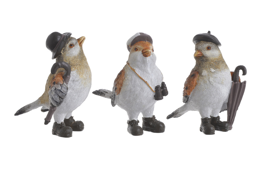 Ptak ceramiczny brązowo-żółty z parasolem/laską/lornetką 12,5 cm 1 sztuka