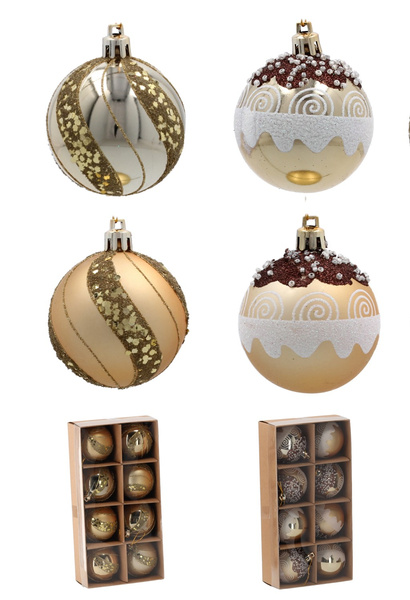 Bombki złote/szampańskie złote wzory/szlaczki 8 sztuk/ 6 cm