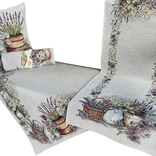 Bieżnik na stół EDEN Koszyk Lawenda 40x140cm Chenille