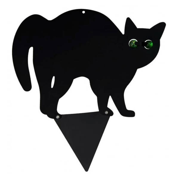 Czarny, metalowy kot do odstraszania ptaków