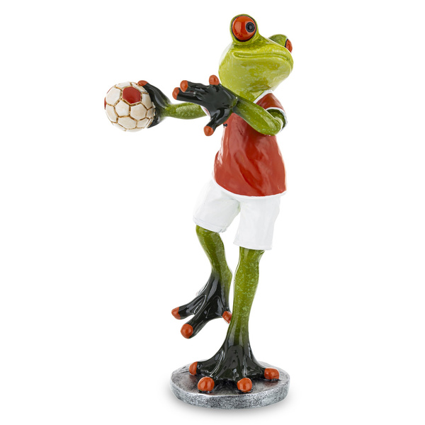 Żaba grająca w piłkę, strój biało-czerwony 17cm