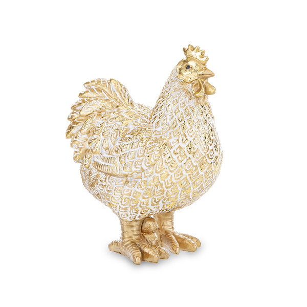 Figurka Kura złoto-biała, złote pióra 16,5x12,5cm