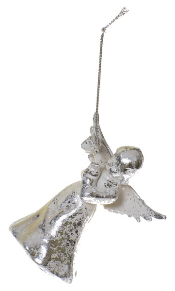 Zawieszka anioł z fletem srebrny przecierany 9cm
