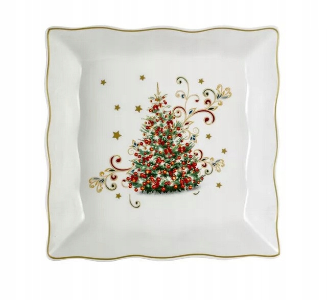 Patera 22cm Choinka czerwone bombki złoty rant