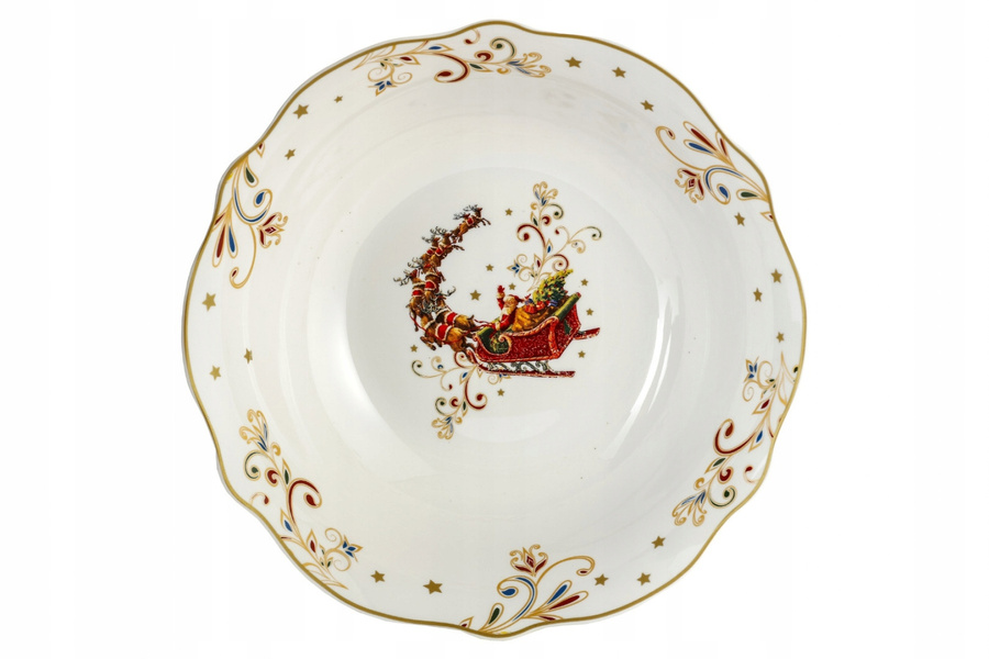Miska ceramiczna Mikołaj w saniach złoty rant 15,5cm