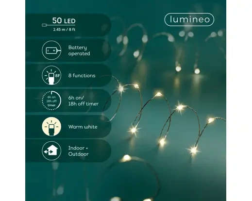 Lampki na baterie LED 2,45m Flesz drucik/ ciepły biały 8funkcji