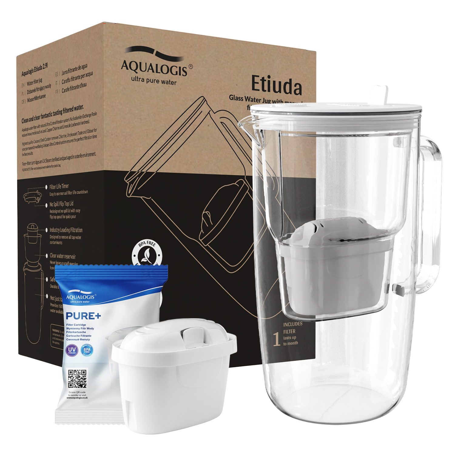 Szklany dzbanek filtrujący Etiuda 2.9L Biały