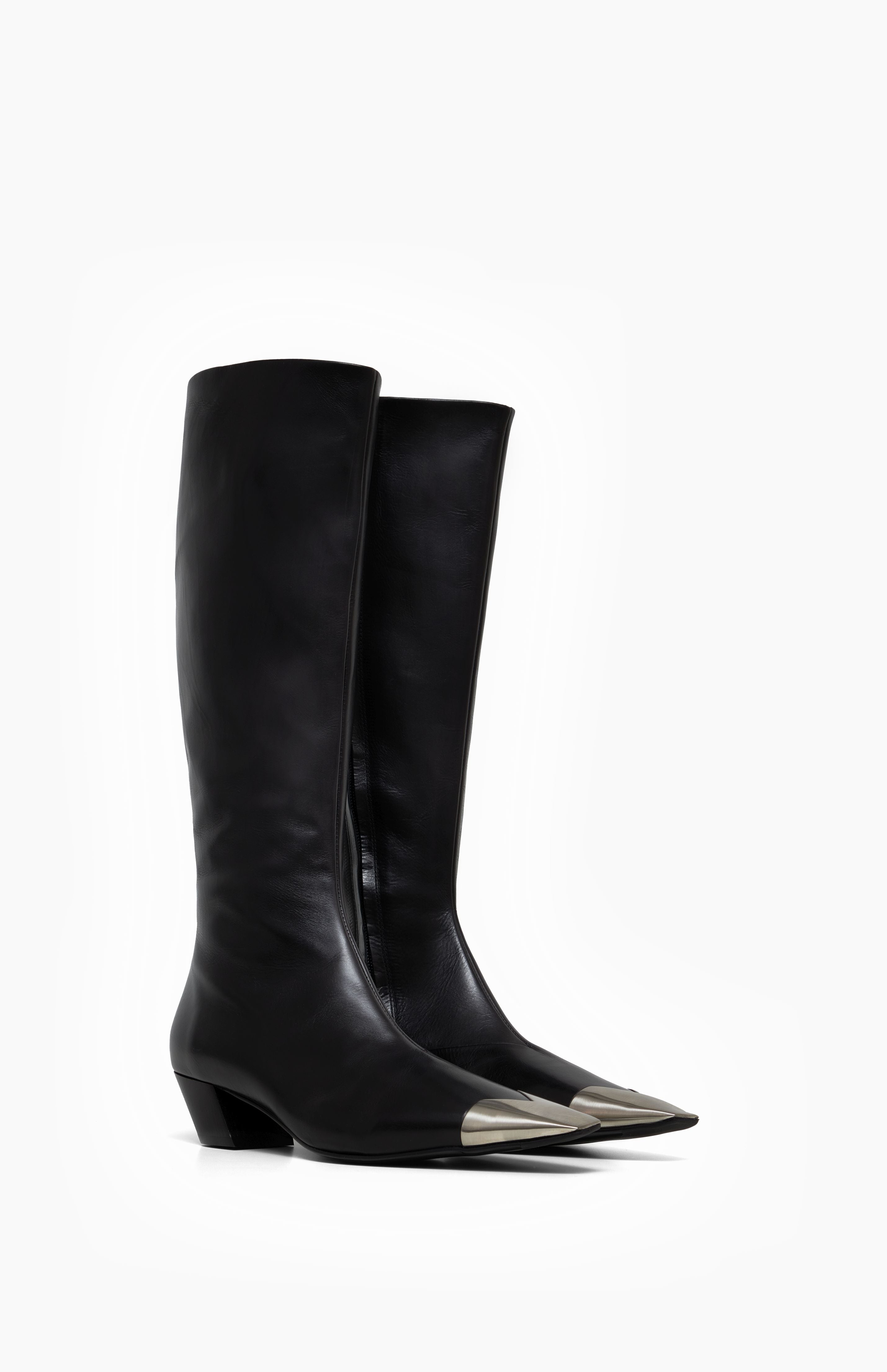 Skórzane kozaki damskie LESLIE DEEP BLACK 39 - Vanda Novak