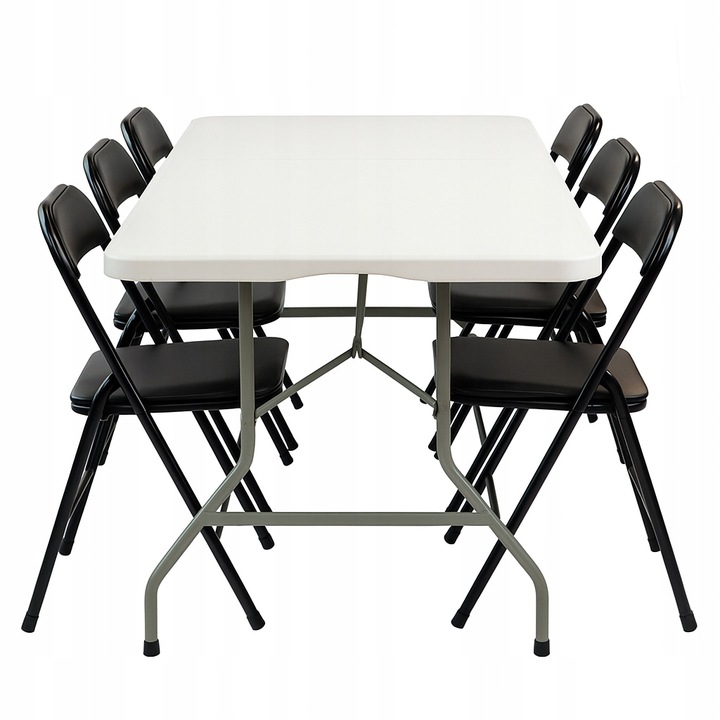 Zestaw cateringowy ogrodowy biały składany - stół 180x74cm + 6 krzeseł Black Premium