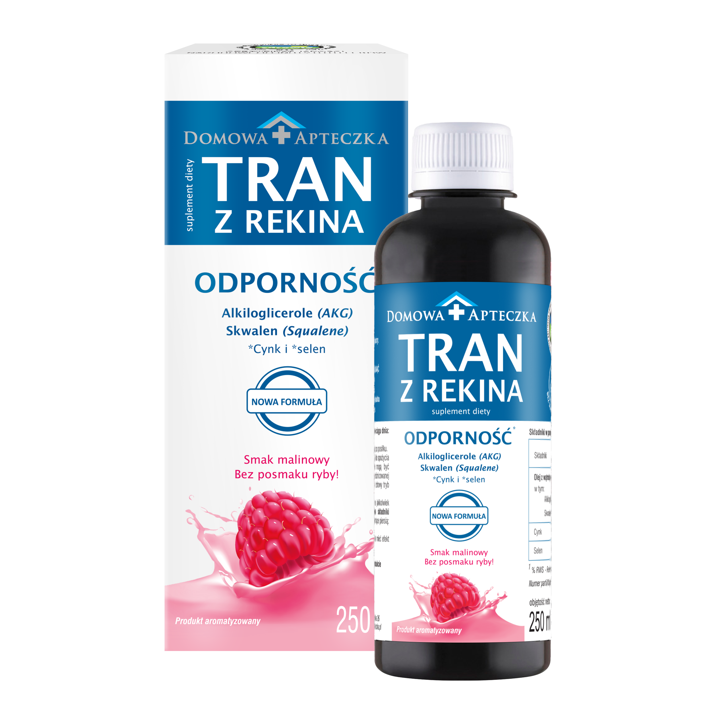 Domowa apteczka tran z rekina, smak malinowy, 250 ml