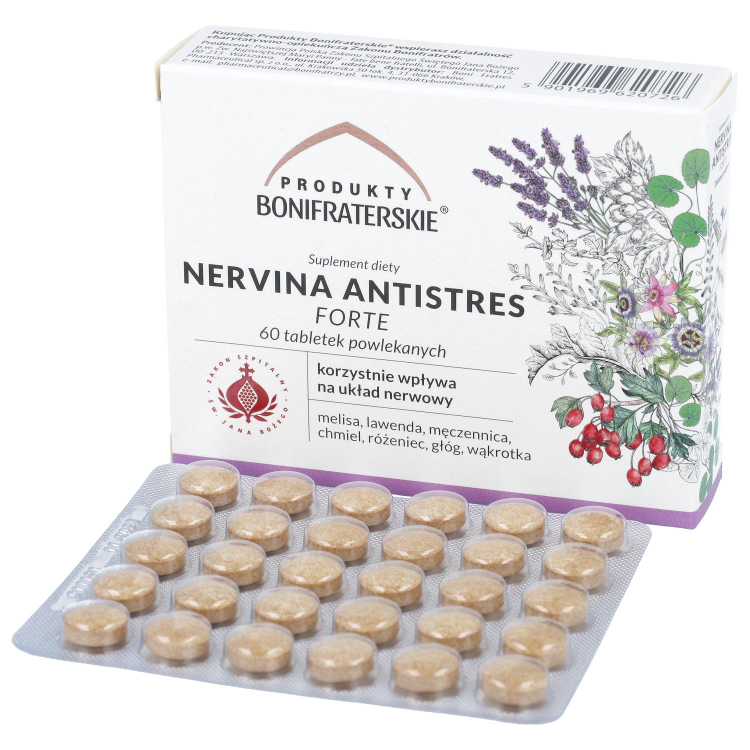 Produkty bonifraterskie nervina antistres forte, 60 tabletek powlekanych