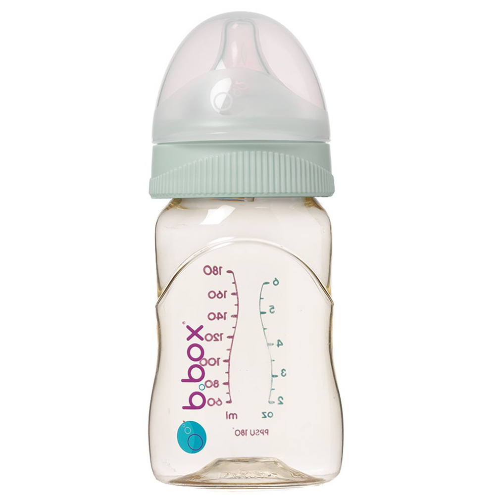 B.box - butelka ze smoczkiem do karmienia niemowląt, pssu, sage, 180 ml