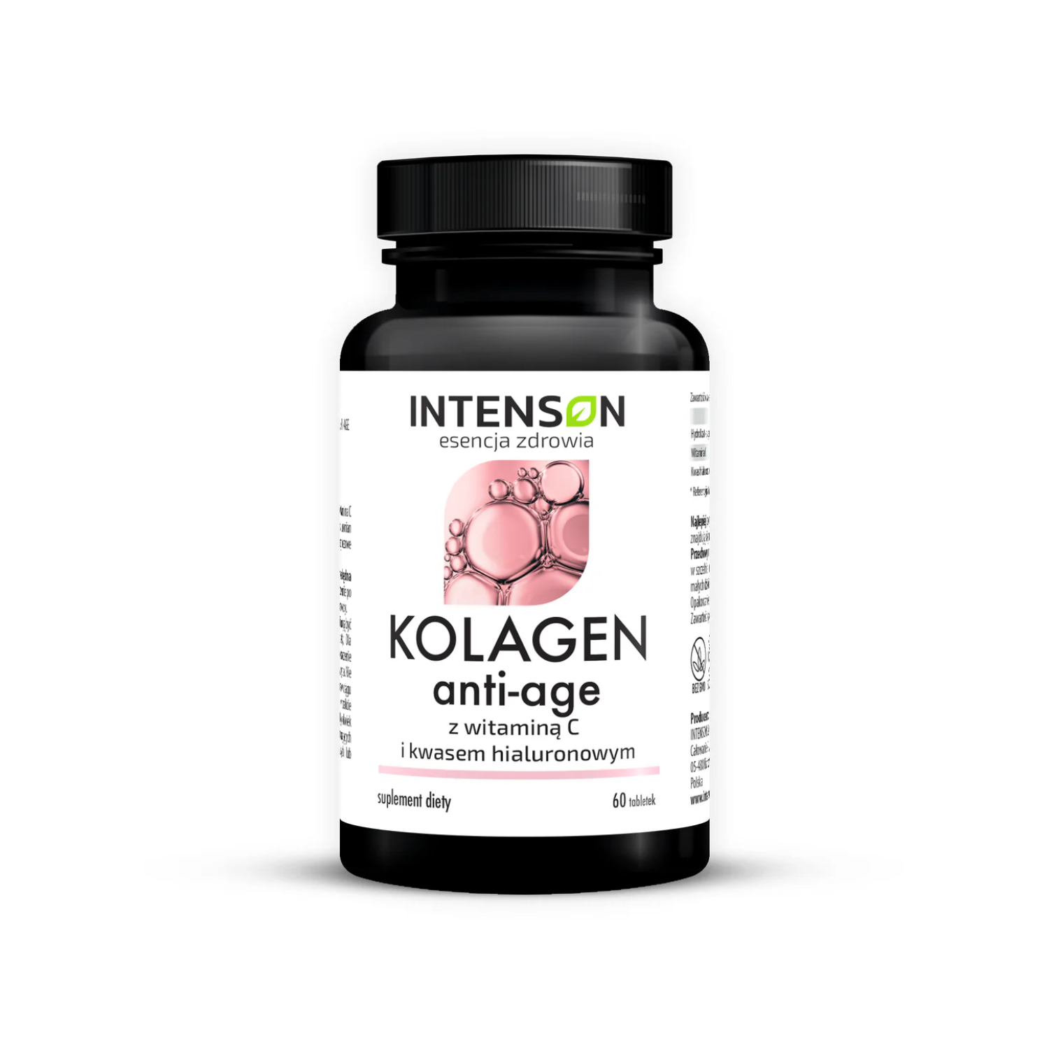 Intenson, kolagen anti-age z kwasem hialuronowym i witaminą c 500 mg, 60 tabletek