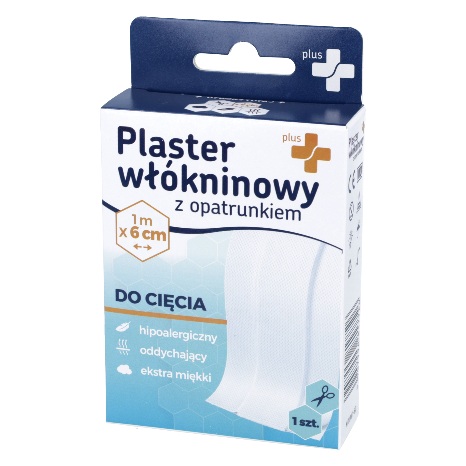 Zdrowe korzyści - plus+, plaster włókninowy, 1 m x 6 cm, 1 sztuka