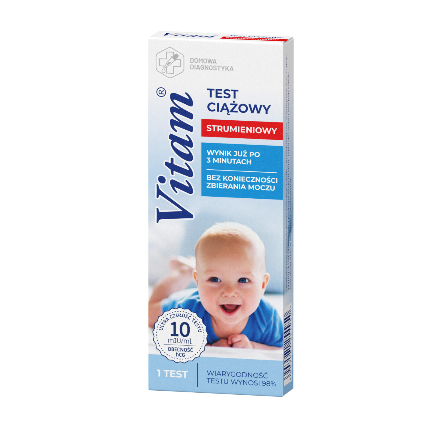 Vitam - strumieniowy test ciążowy o czułości 10 miu/ml, 1 sztuka