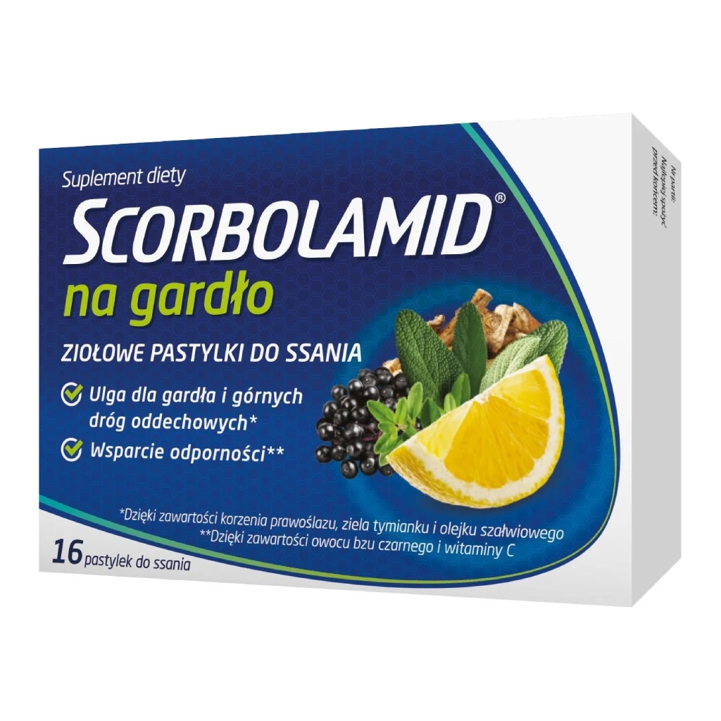 Scorbolamid na gardło - ziołowe pastylki do ssania, 16 pastylek