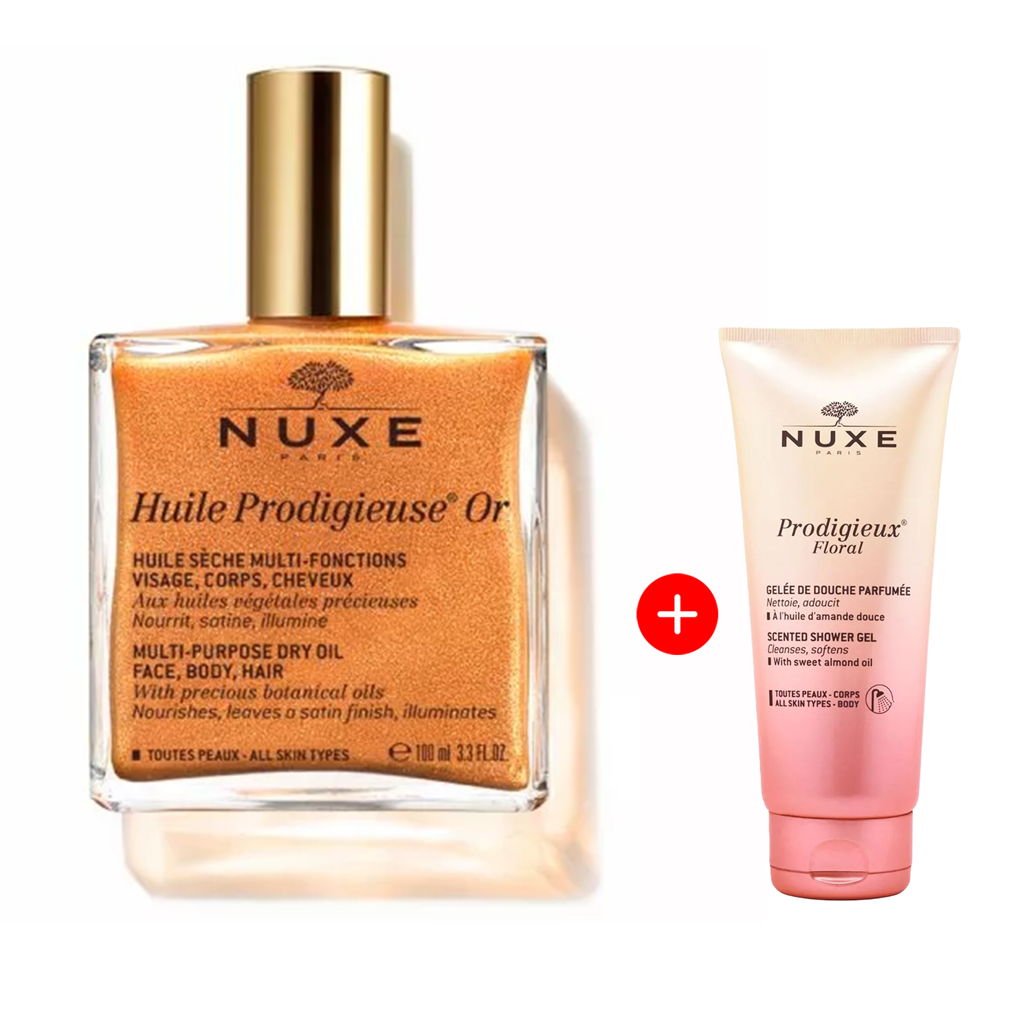 Nuxe huile prodigieuse or - suchy olejek z drobinkami, 100 ml + żel pod prysznic 100 ml, 1 sztuka