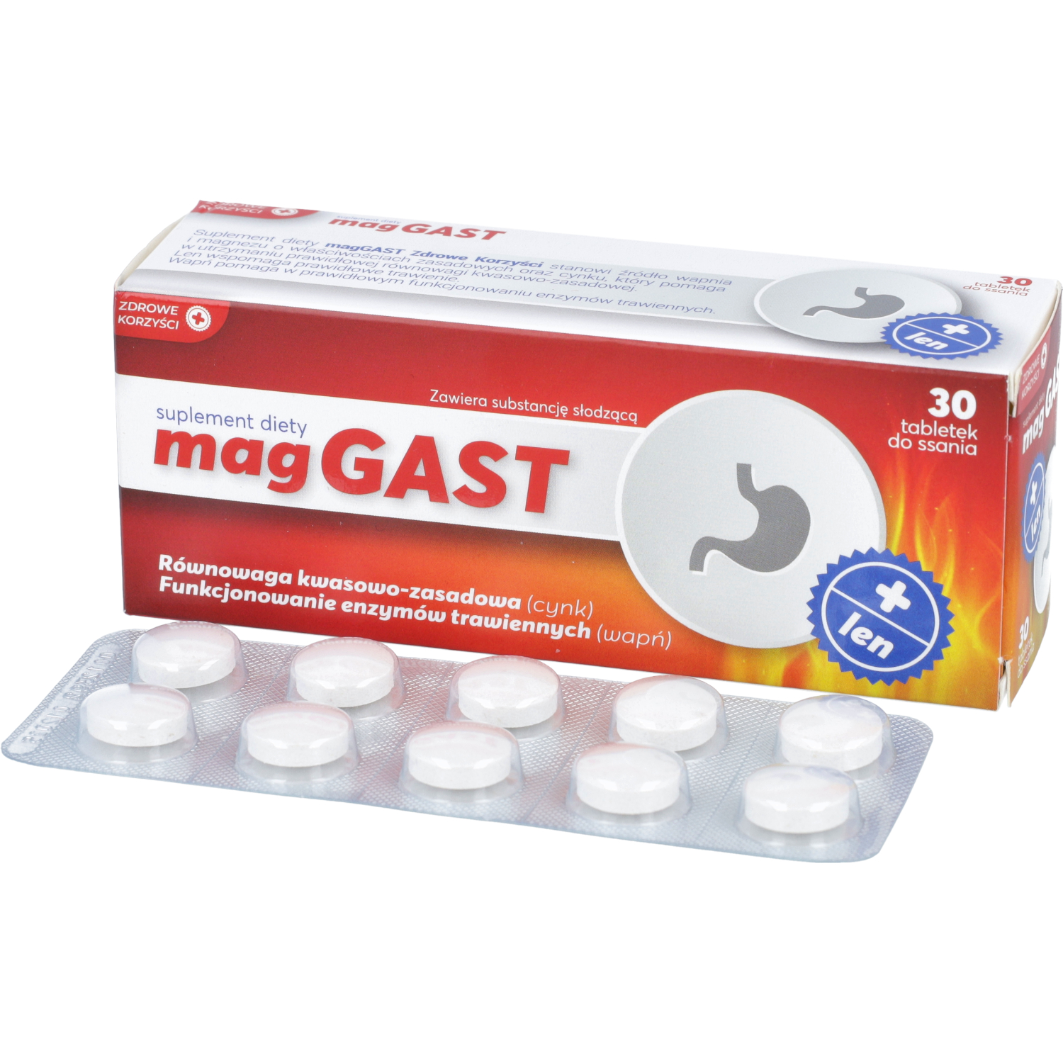 Zdrowe korzyści maggast, 30 tabletek do ssania