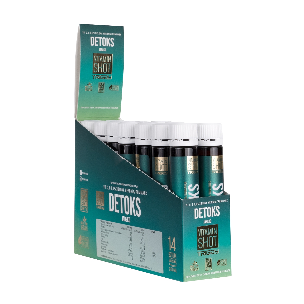 Zestaw: 14 x triggy vitamin shot detoks, smak zielonego jabłka, 25 ml