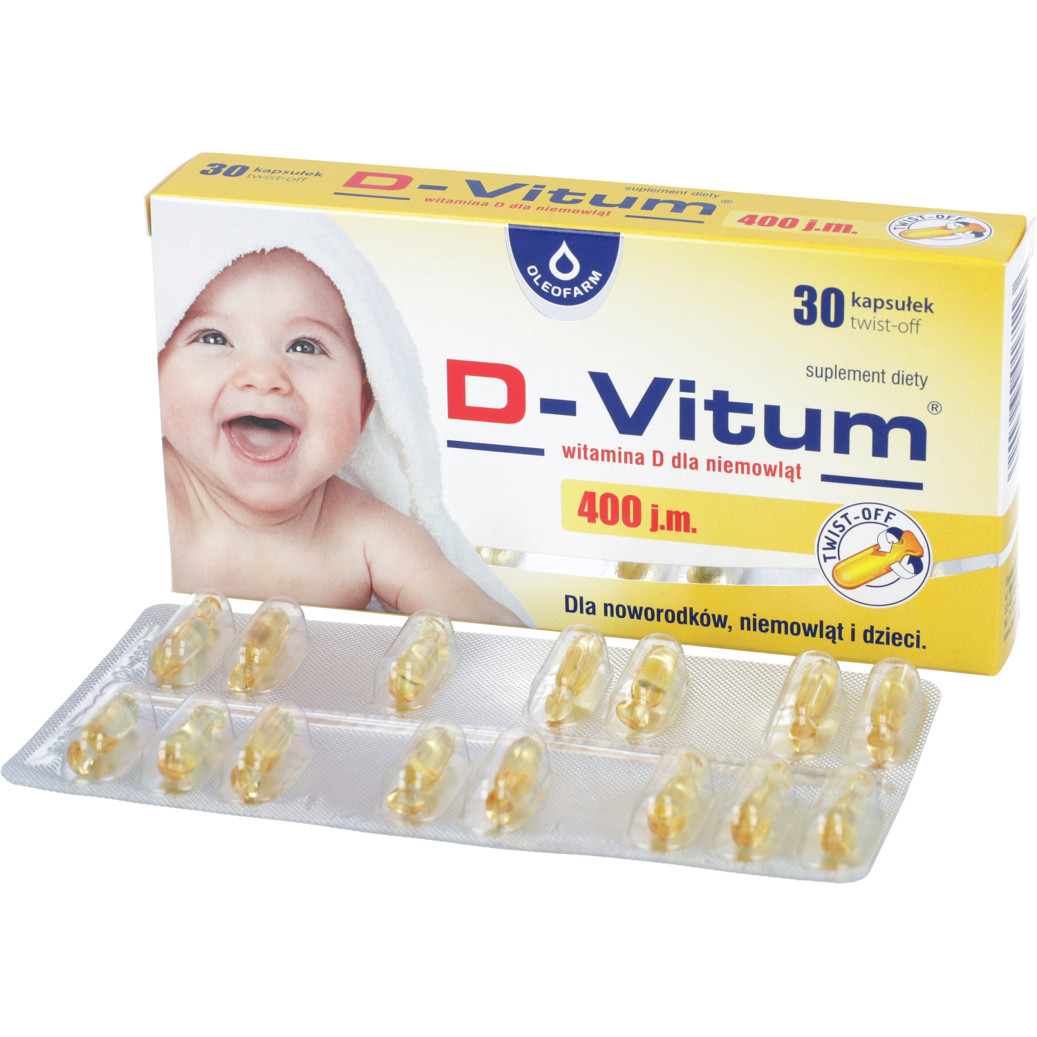 D-vitum 400 j.m., dla niemowląt, 30 kapsułek