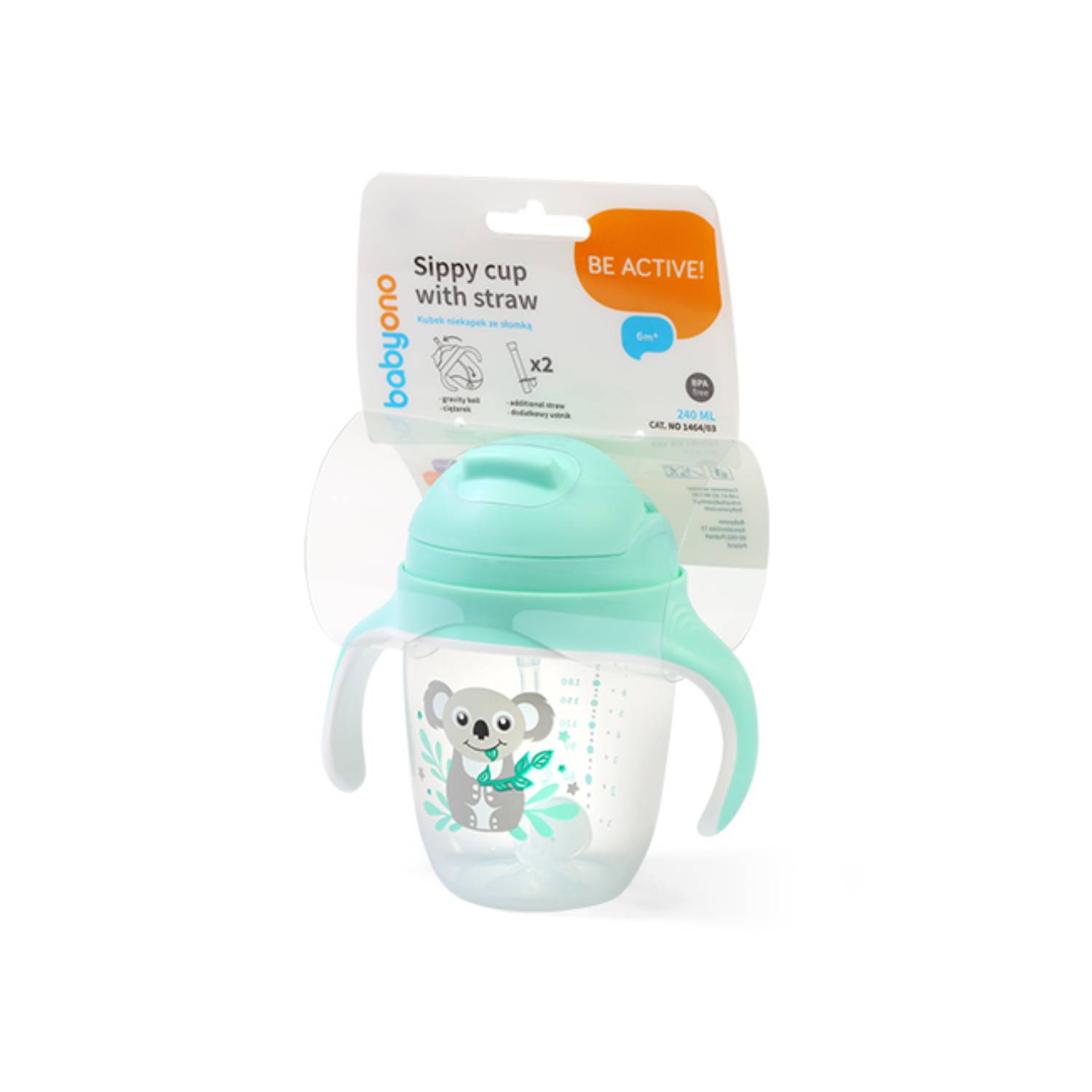 Babyono - kubek niekapek z obciążoną słomką 1464/03, 240 ml