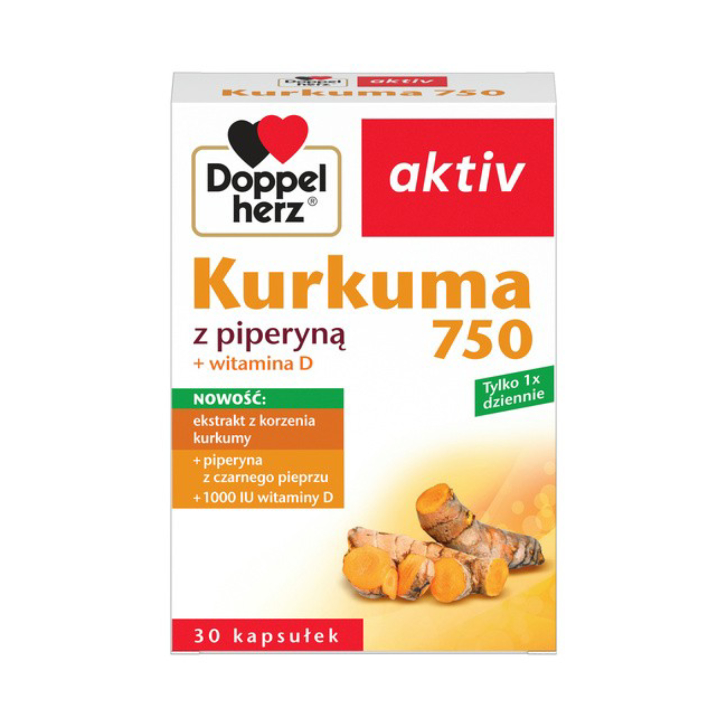 Doppelherz aktiv kurkuma 750 z piperyną + witamina d, 30 kapsułek