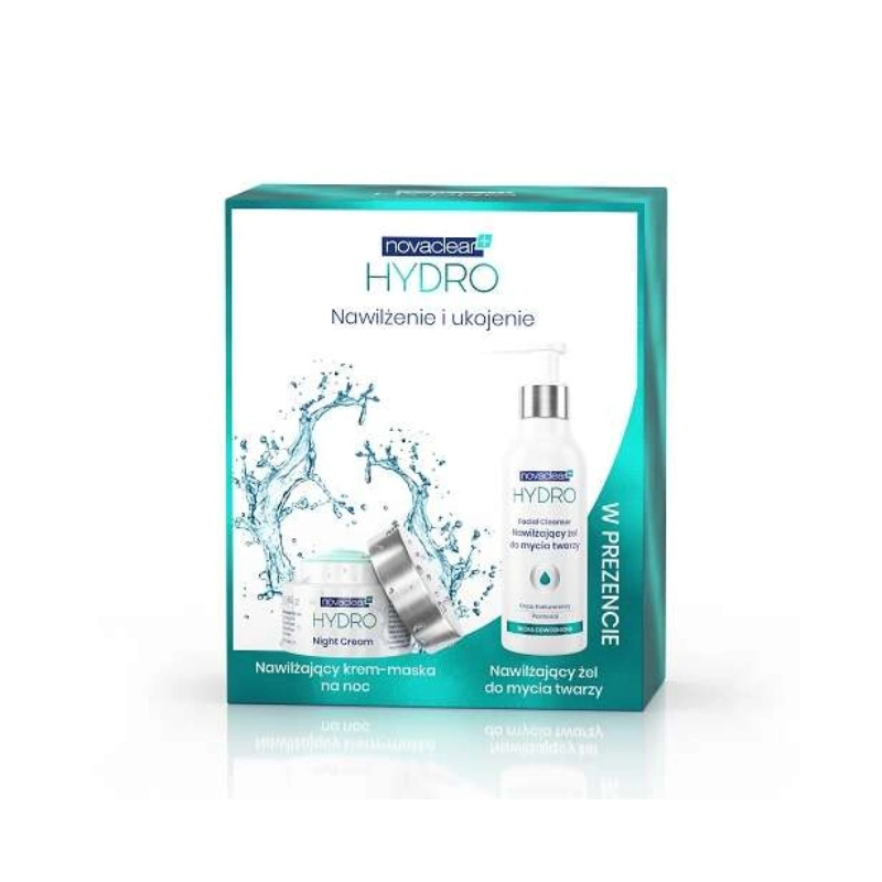 Novaclear hydro - zestaw nawilżenie i ukojenie, krem-maska na noc 50 ml + żel do mycia twarzy 150ml, 1 komplet (data ważności: 31.03.2026)