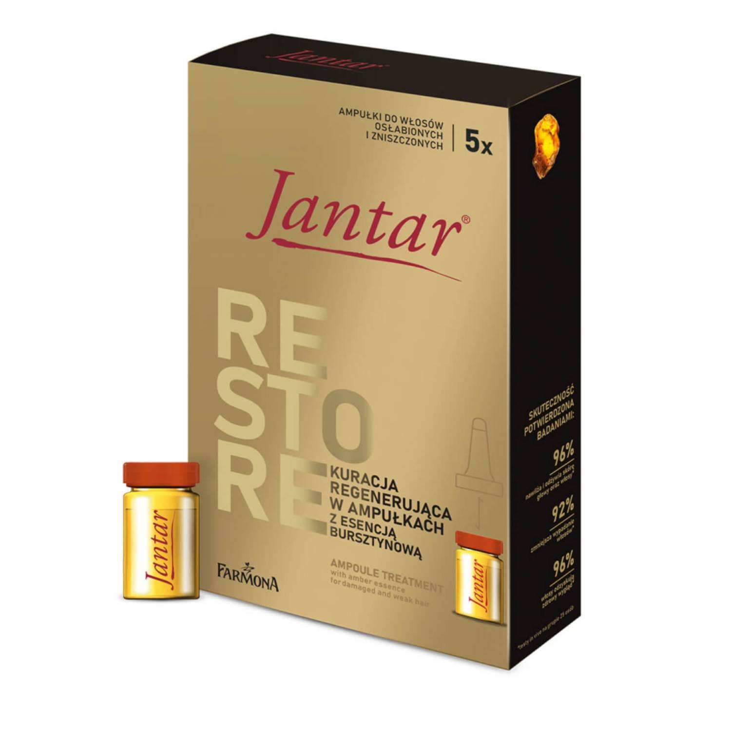 Farmona jantar - kuracja w ampułkach z esencją bursztynową do włosów bardzo zniszczonych i osłabionych, 25 ampułek