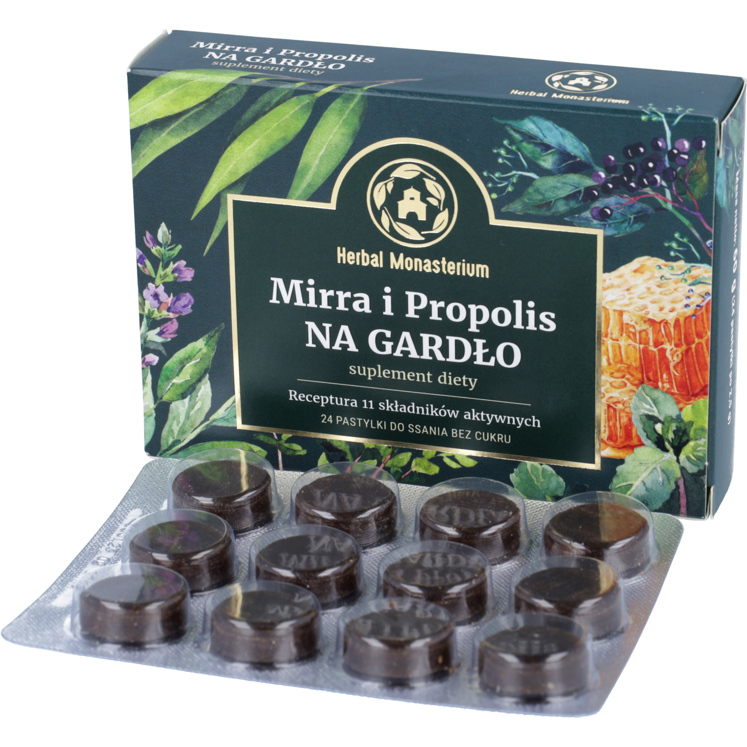 Herbal monasterium mirra i propolis, 24 pastylki do ssania bez cukru