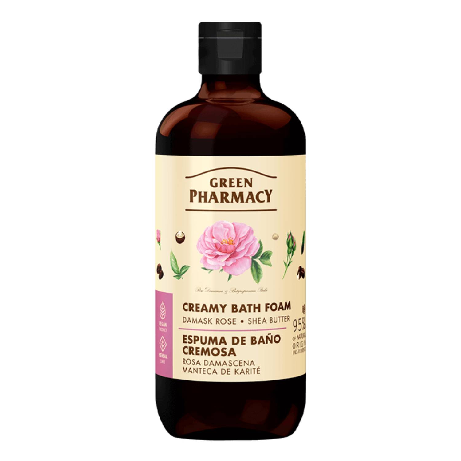 Green pharmacy - kremowa pianka do kąpieli, róża damasceńska i masło shea, 500 ml