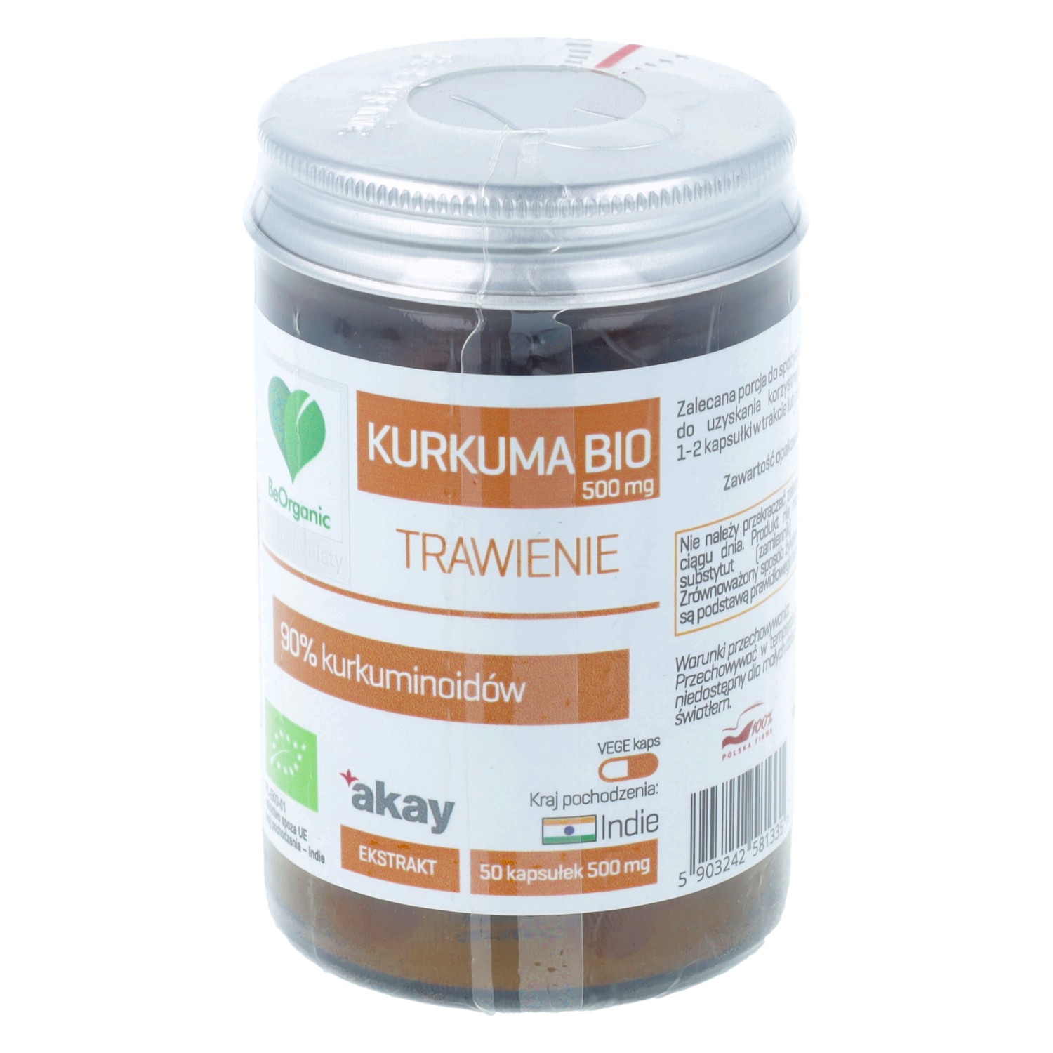 Beorganic kurkuma bio 500 mg, 50 kapsułek