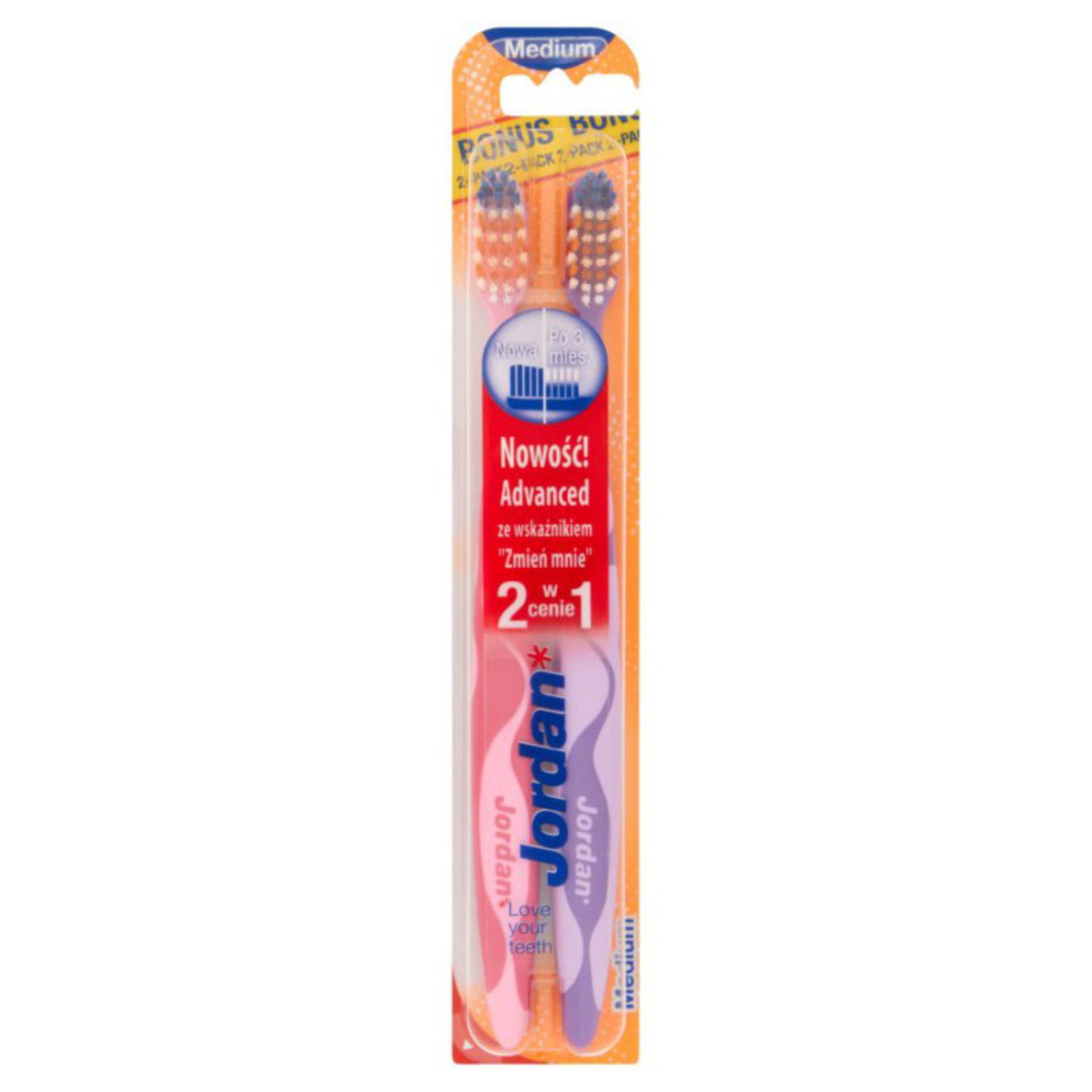 Jordan advanced - szczoteczka do zębów, medium, 2 sztuki