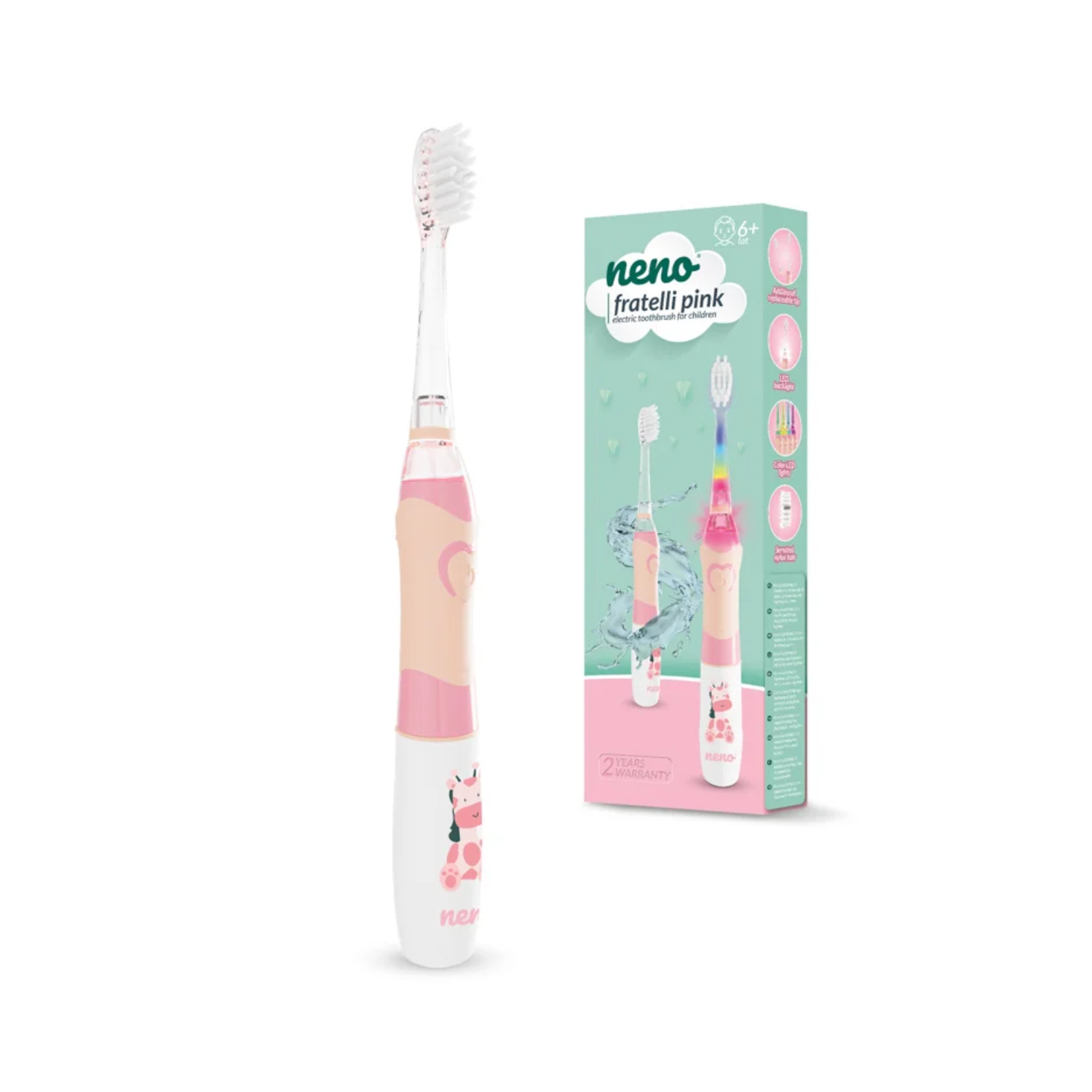 Neno fratelli pink, elektryczna szczoteczka do zębów, dla dzieci od 6 lat, 1 sztuka