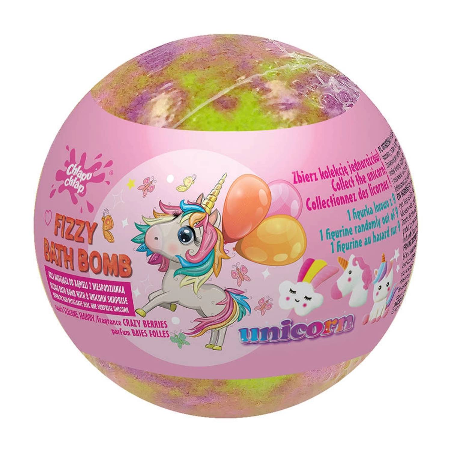 Chlapu chlap - musująca kula do kąpieli z niespodzianką, unicorn crazy berries, 1 sztuka