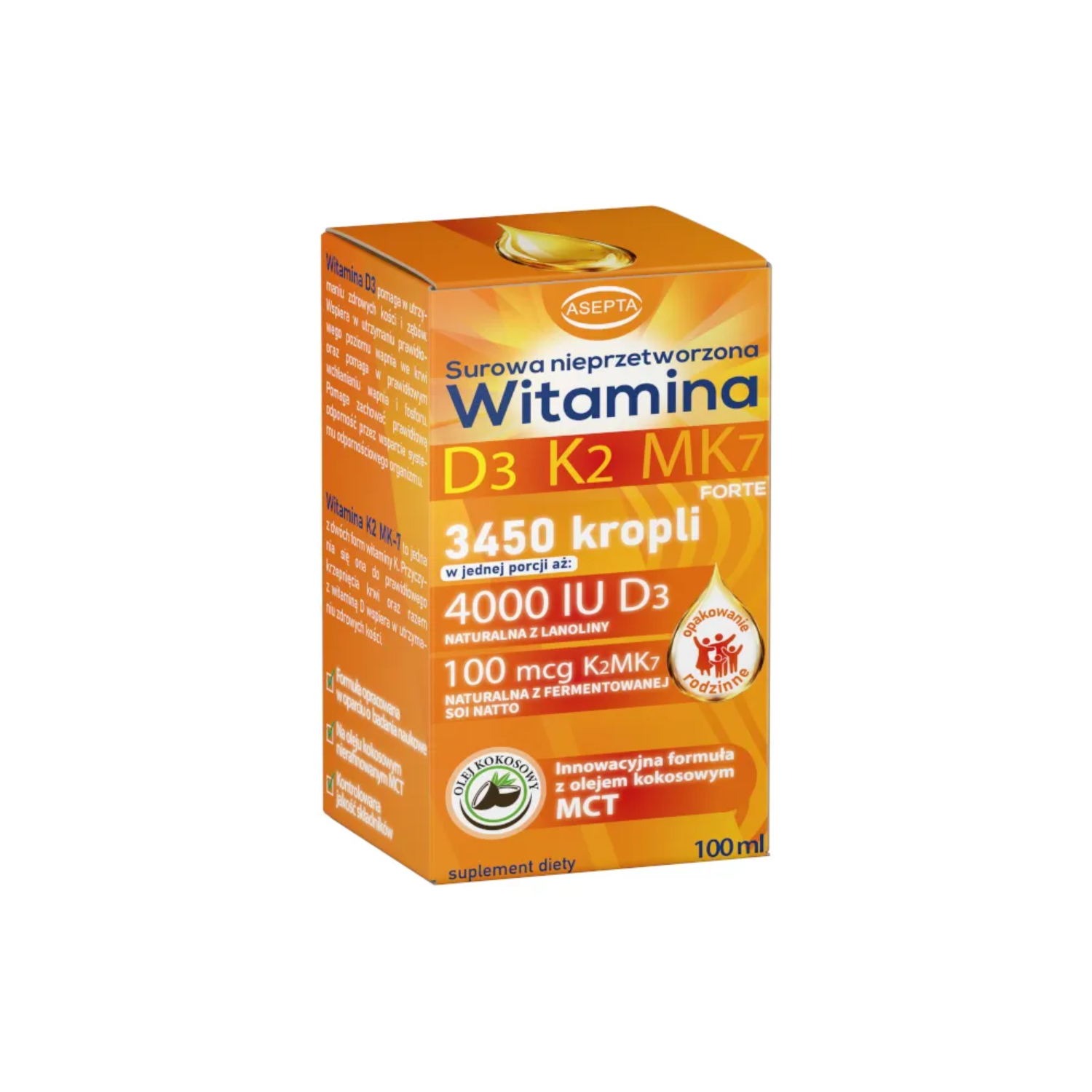 Asepta, witamina d3 k2 mk7 krople, 100 ml