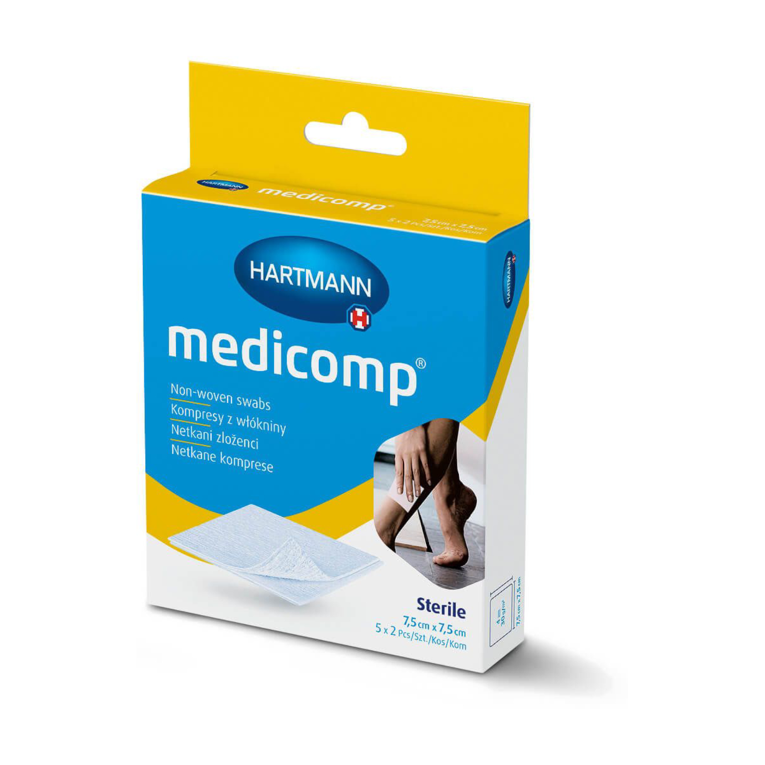 Hartmann - medicomp, kompresy jałowe włókninowe, 7,5 cm x 7,5 cm, 5 x 2 sztuki