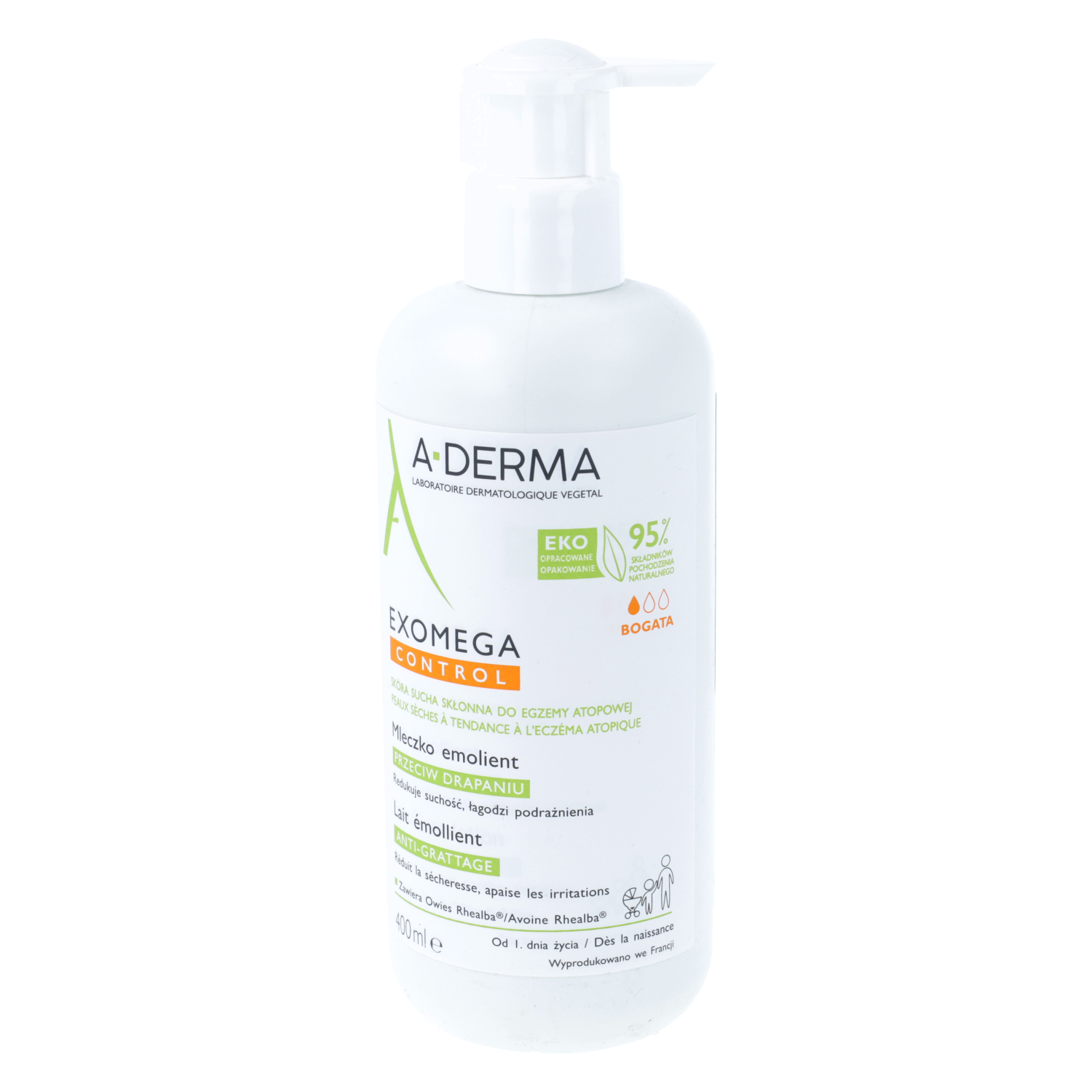 A-derma - exomega control, mleczko emolient do skóry atopowej, 400 ml