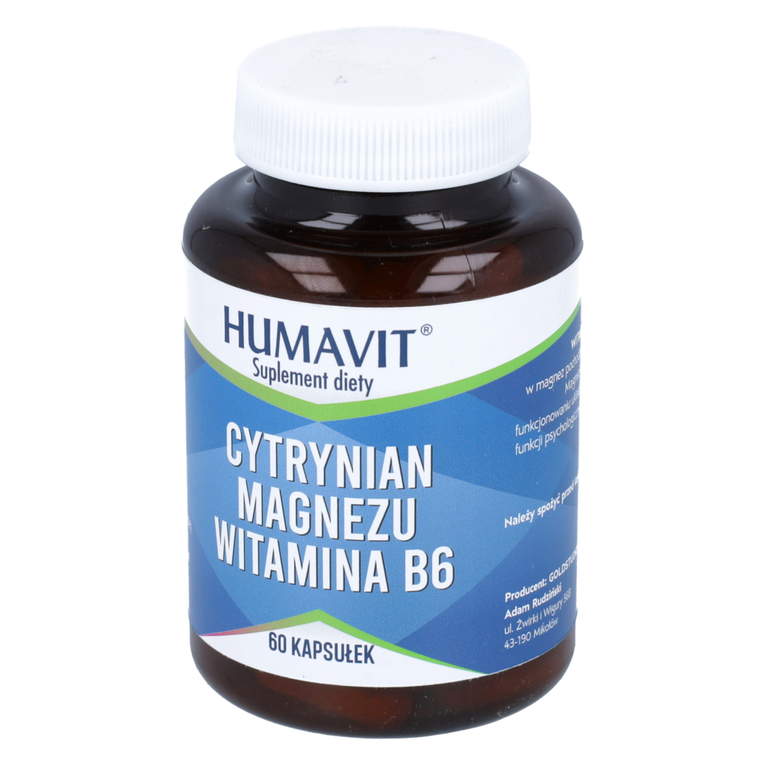Humavit cytrynian magnezu + witamina b6, 60 kapsułek