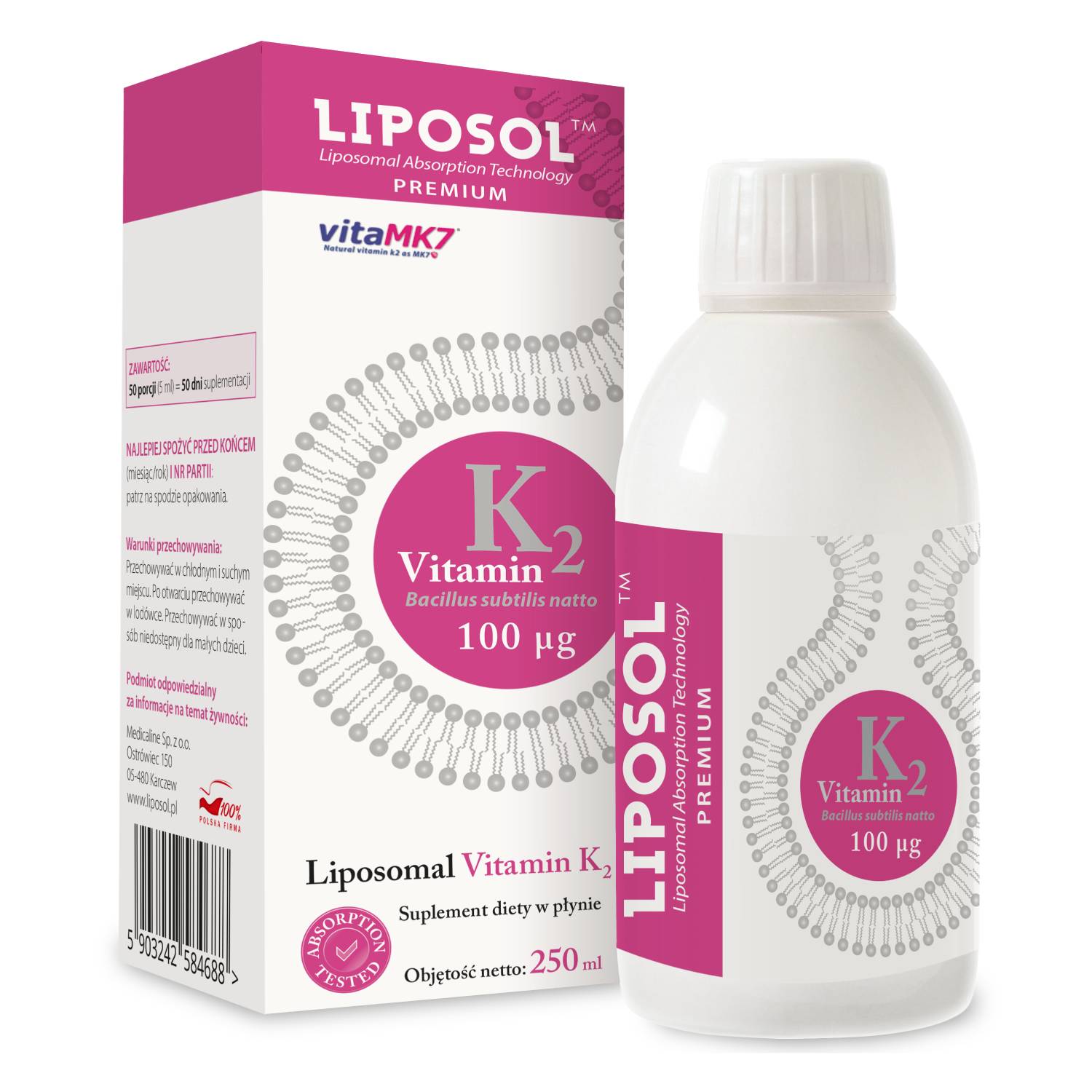 Aliness liposomalna witamina k2 (vita mk7) 100 uq, 250 ml