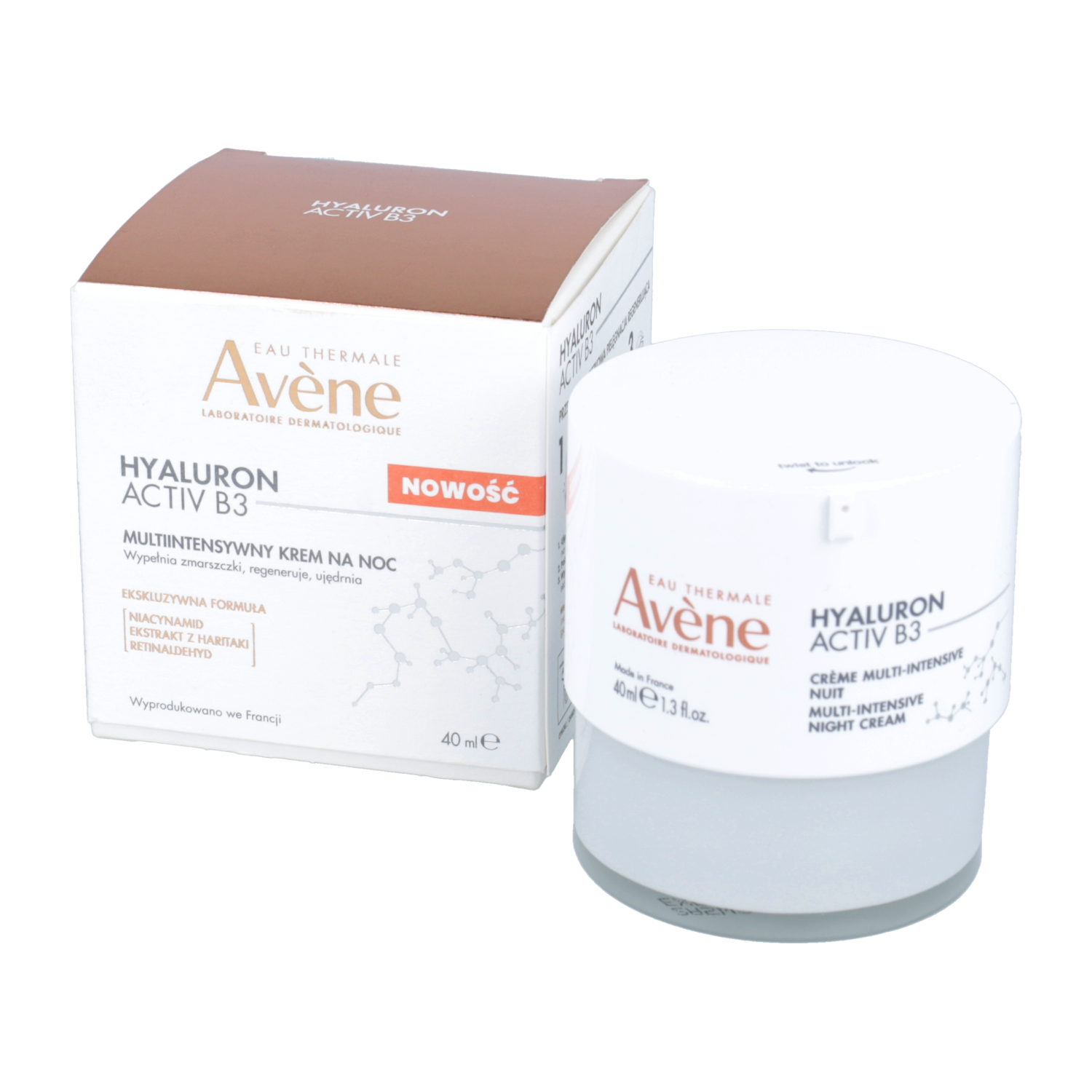 Avene hyaluron activ b3 - multi intensywny krem na noc, wypełnia zmarszczki i ujędrnia, 40 ml