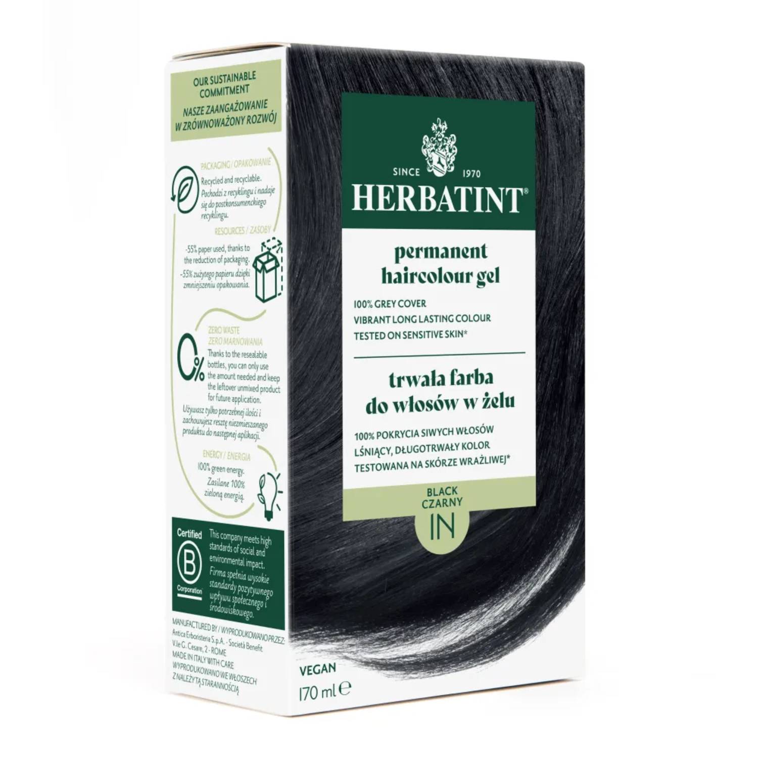 Herbatint - farba do włosów 1n, czarny, 170 ml