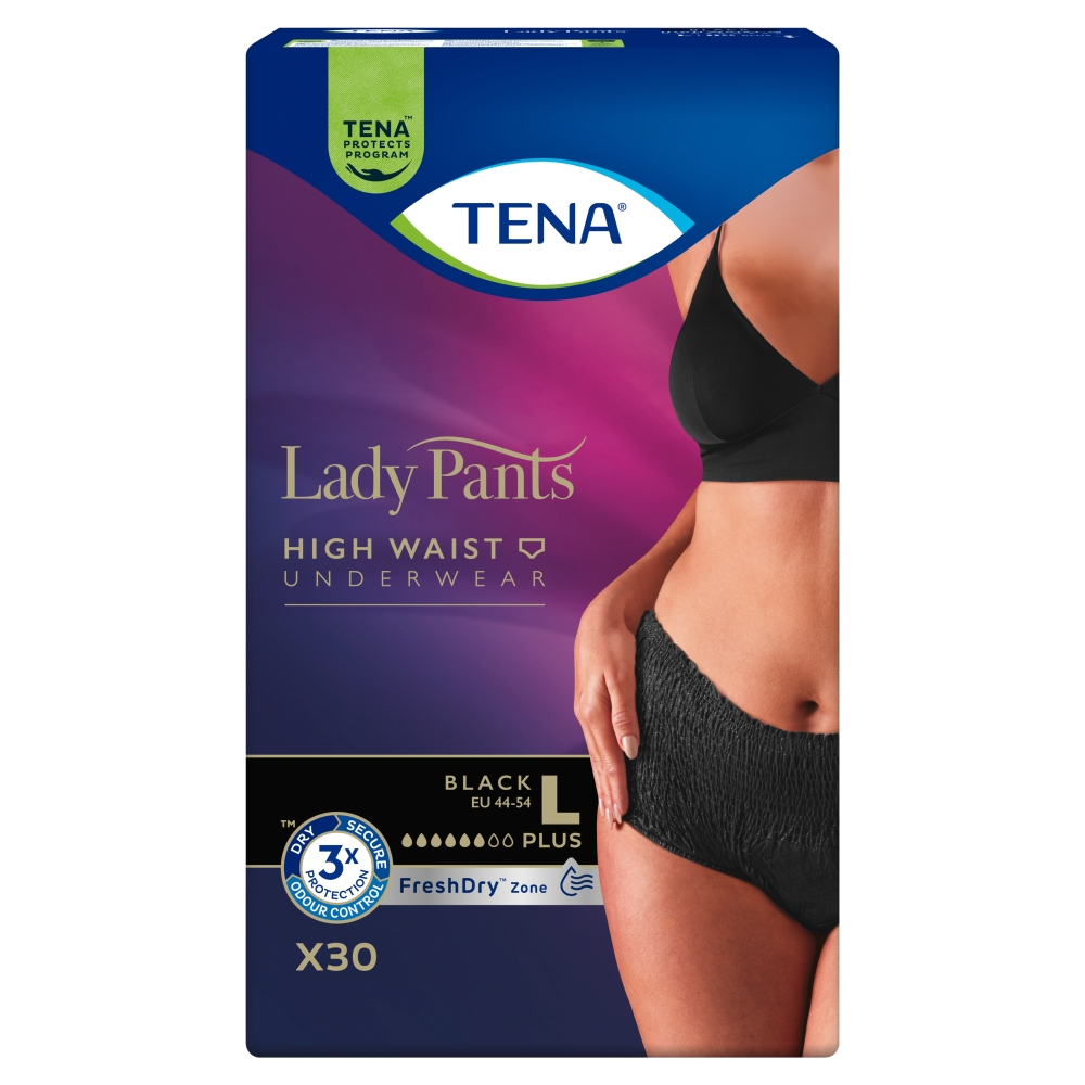Tena lady pants plus, majtki chłonne, black, rozmiar l, 30 sztuk
