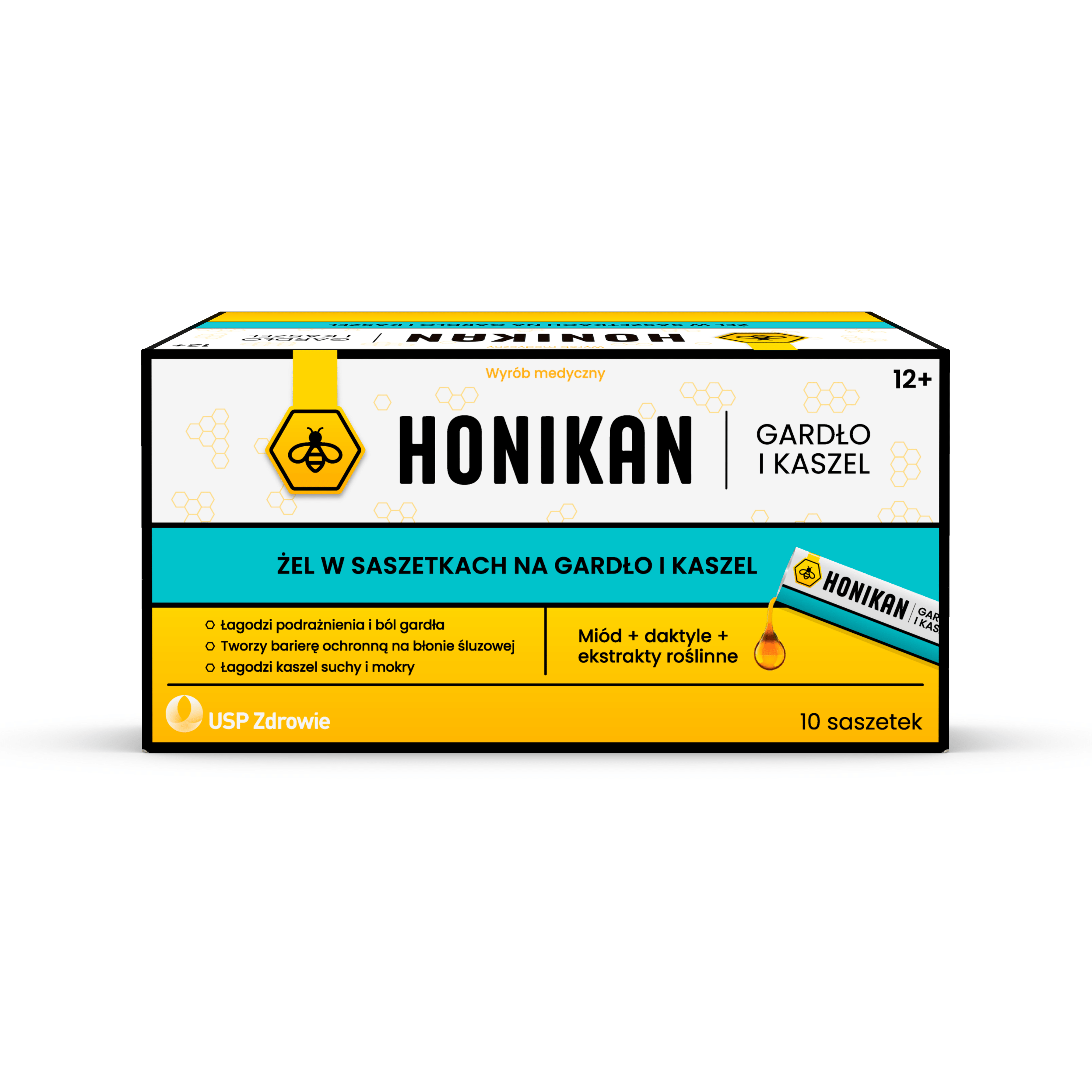 Honikan - gardło i kaszel, żel w saszetkach na ból gardła i kaszel, 10 saszetek (data ważności: 31.03.2026)
