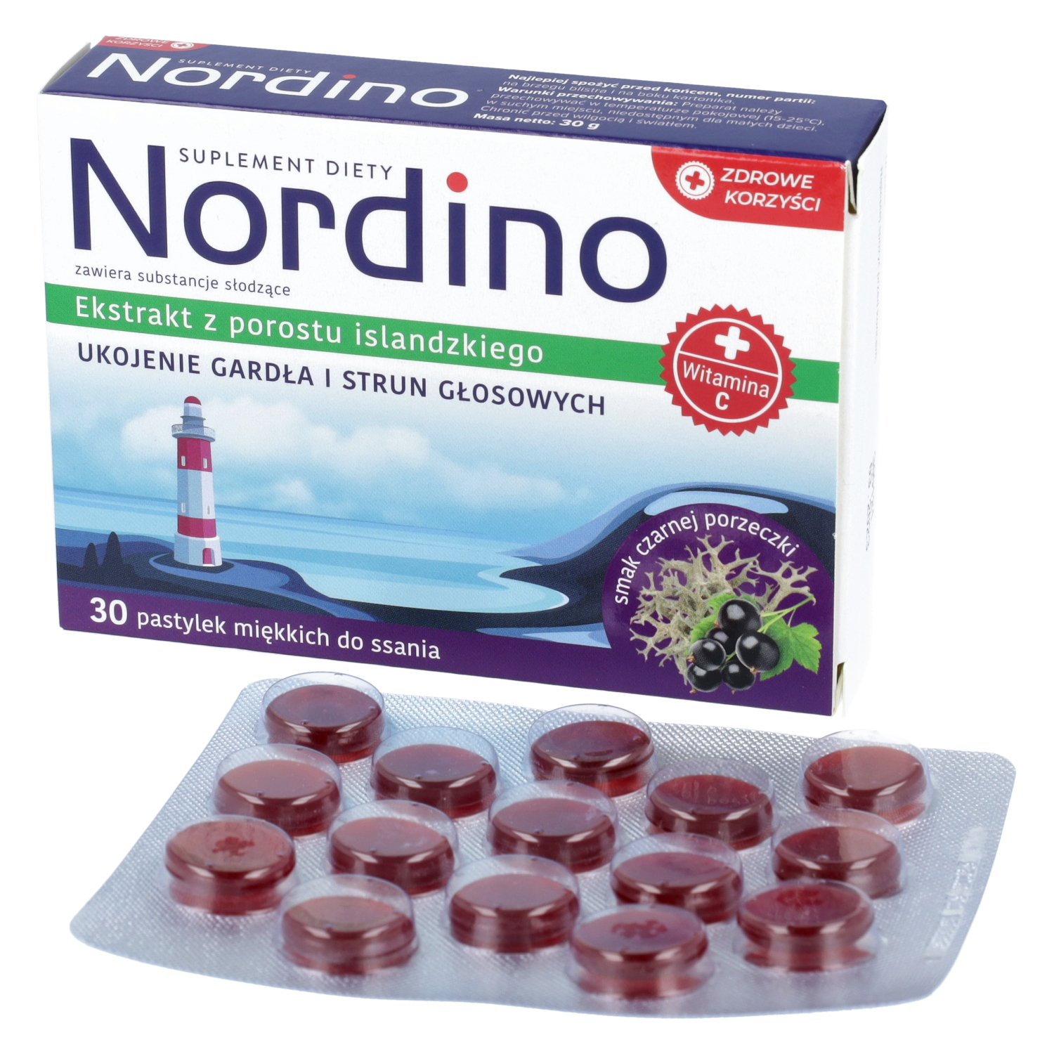 Zdrowe korzyści nordino, 30 pastylek miękkich do ssania