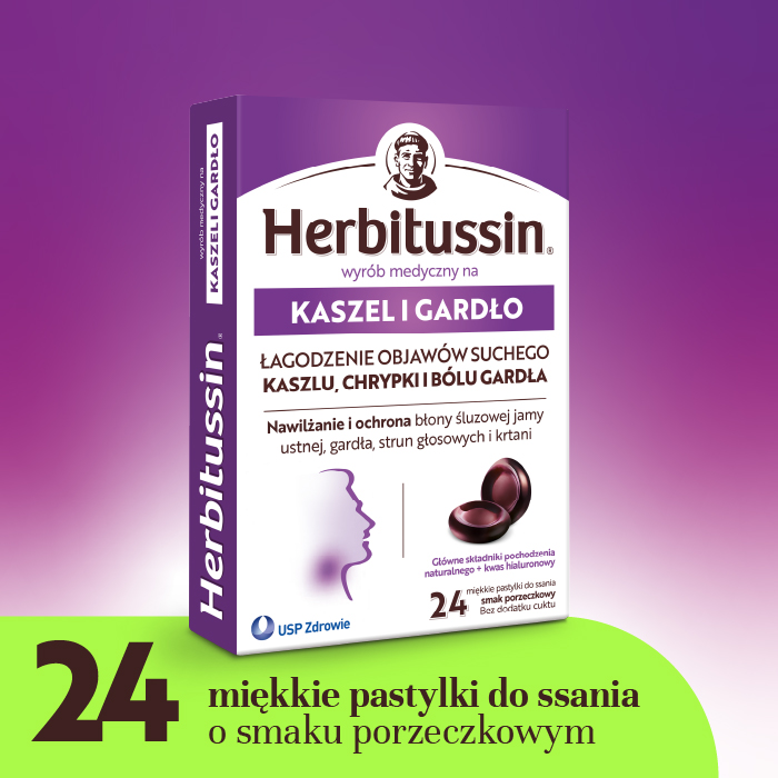 Herbitussin kaszel i gardło, 24 pastylek do ssania