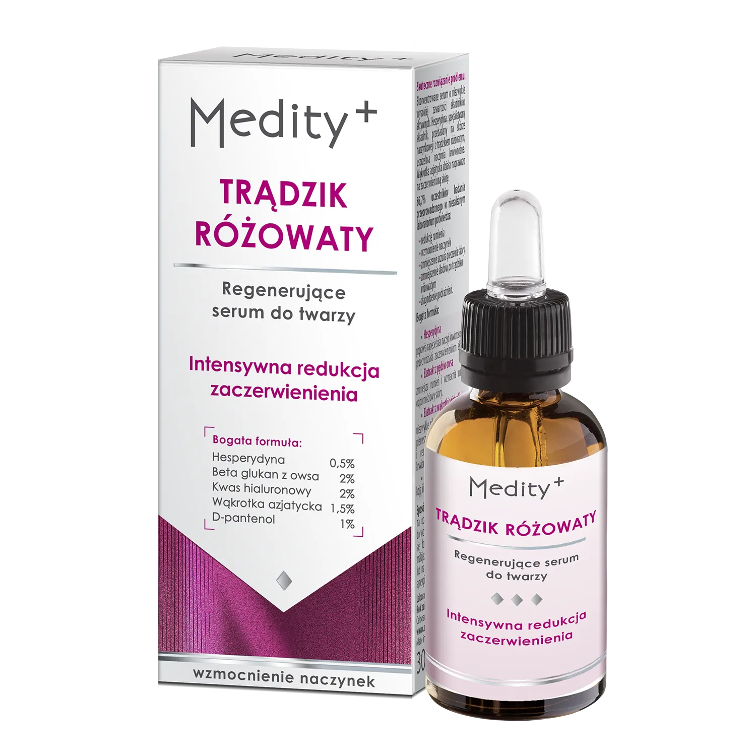 Medity+ - regenerujące serum do twarzy, na trądzik różowaty, 30 ml