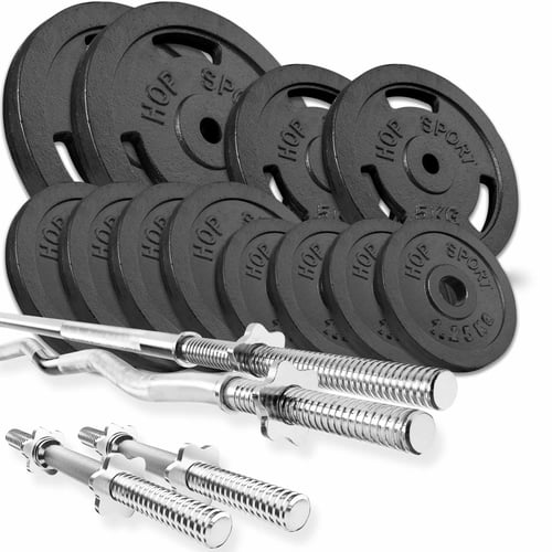 Gusseisen Hantelset 66 kg mit Langhantel, SZ-Stange und Kurzhanteln