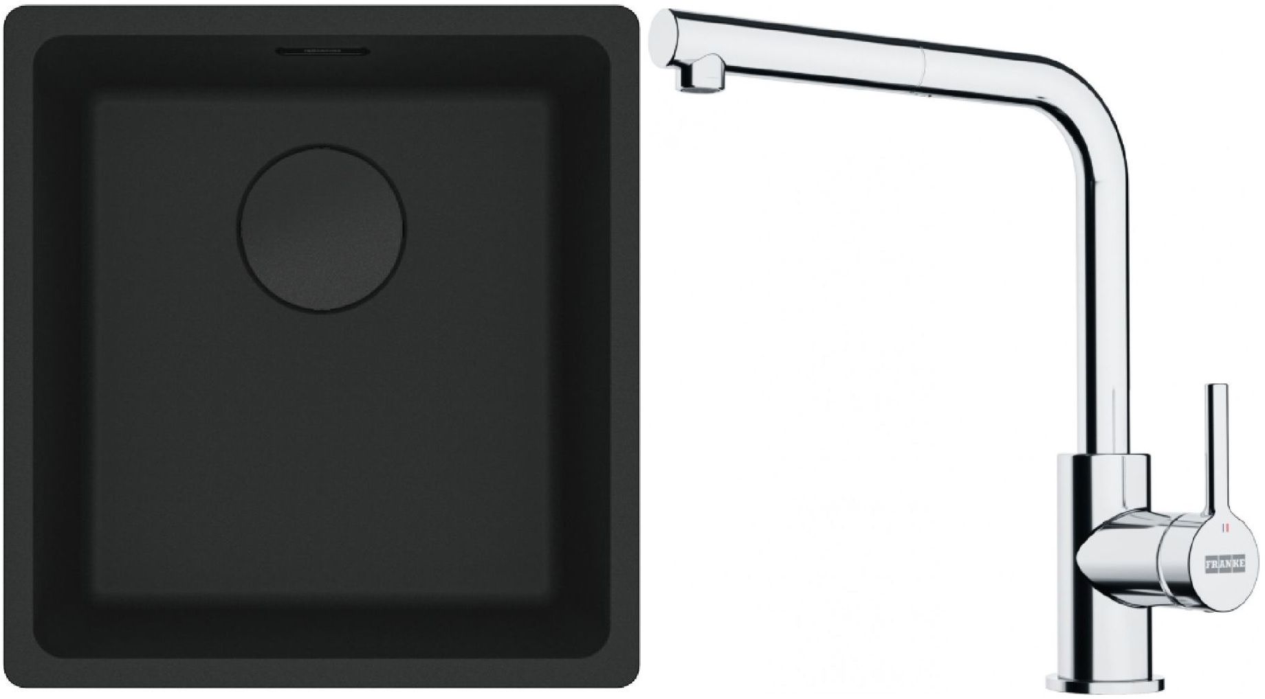 Franke Maris MRG 110-37 zlewozmywak 40x37 cm Fragranit + czarny mat z baterią kuchenną Lina chrom (1250697760, 1150712420)