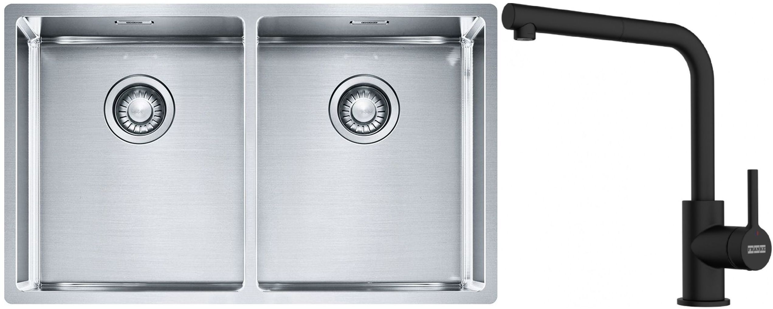 Franke Box BXX 220/120 34-34 zlewozmywak 74x45 cm stalowy z baterią kuchenną Lina czarny mat (1270370188, 1150712435)