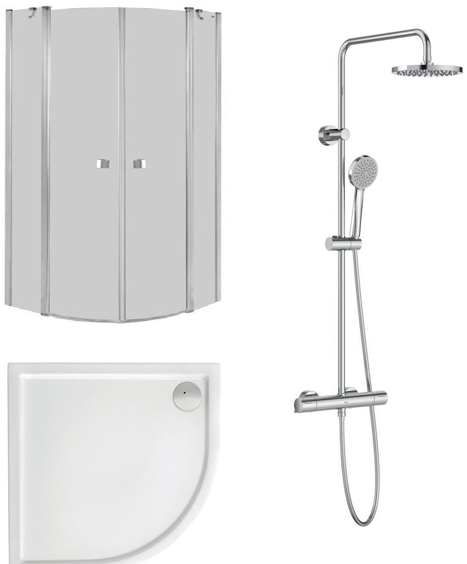 Zestaw Roca Capital kabina prysznicowa 80 cm półokrągła z brodzikiem Malaga Rondo Compact i zestawem termostatycznym Victoria ...